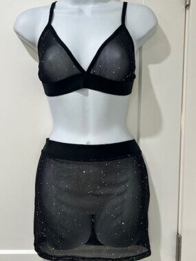 festival black sheer sparkly top and skirt one size new